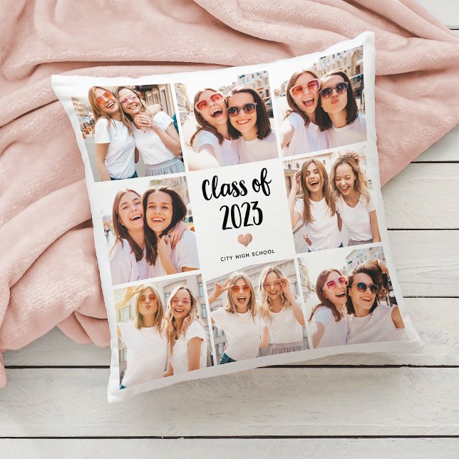 Simple and Chic Class of 2023 Heart Photo Collage Cushion (Creator Uploaded)