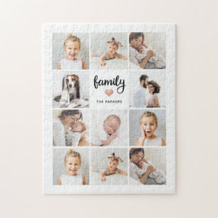 Simple and Chic Collage Family with Heart Jigsaw Puzzle