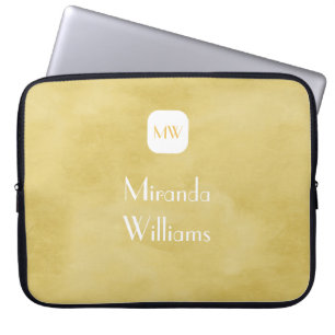 Simple and Chic Goldenrod Yellow Monogram and Name Laptop Sleeve