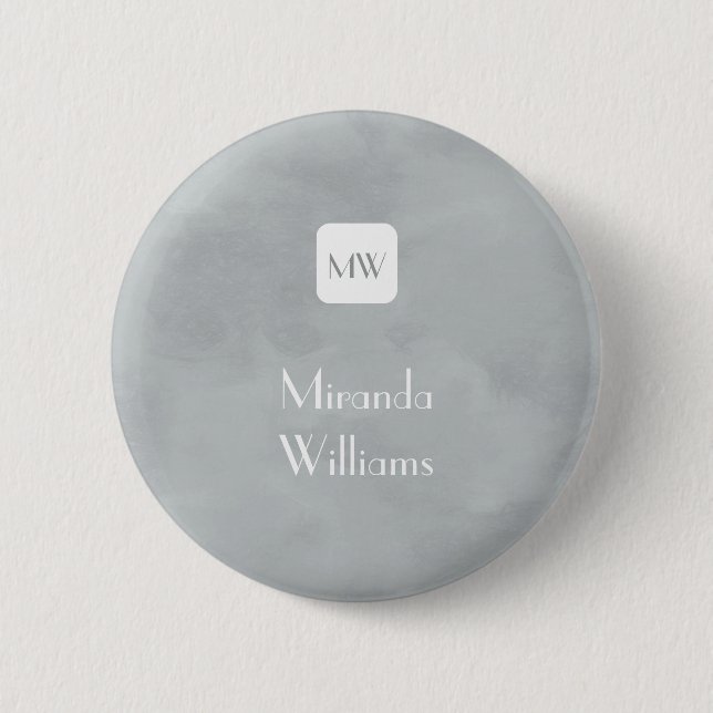 Simple and Chic Grey Grey Monogram and Name 6 Cm Round Badge (Front)