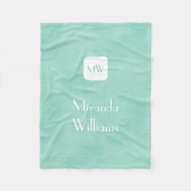 Simple and Chic Mint Green Monogram With Name Fleece Blanket (Front)