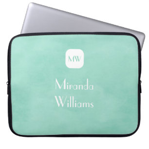 Simple and Chic Mint Green Monogram With Name Laptop Sleeve