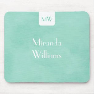 Simple and Chic Mint Green Monogram With Name Mouse Pad