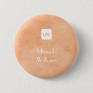 Simple and Chic Peach Orange Monogram With Name 6 Cm Round Badge