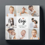 Simple and Chic | Photo Collage and Heart for Gigi Plaque<br><div class="desc">This chic black and white plaque features a photo grid with eight of your personal photos, and trendy modern script typography that says "Gigi". There is also an elegant little heart with a faux rose gold look. A simple, minimalist yet absolutely stylish gift for your grandma or great-grandmother on Mother's...</div>