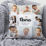 Simple and Chic | Photo Collage and Heart for Nana Cushion<br><div class="desc">This chic black and white pillow features a photo grid with eight of your personal photos, and trendy modern script typography that says "Nana". There is also an elegant little heart with a faux rose gold look. A simple, minimalist yet absolutely stylish gift for your grandmother or grandma on Mother's...</div>