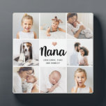 Simple and Chic | Photo Collage and Heart for Nana Plaque<br><div class="desc">This chic black and white plaque features a photo grid with eight of your personal photos, and trendy modern script typography that says "Nana". There is also an elegant little heart with a faux rose gold look. A simple, minimalist yet absolutely stylish gift for your grandmother on Mother's Day or...</div>