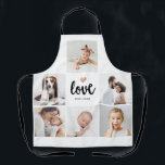 Simple and Chic Photo Collage | Love with Heart Apron<br><div class="desc">This chic black and white pillow features a photo grid with six of your personal photos, and trendy modern script typography that says "love". There is also an elegant little heart with a faux rose gold look. A simple, minimalist yet absolutely stylish keepsake for your mother, spouse, or any family...</div>