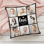 Simple and Chic Photo Collage | Love with Heart Cushion<br><div class="desc">This chic black pillow features a photo grid with eight of your personal photos, and trendy modern script typography that says "love". There is also an elegant little heart with a faux rose gold look. A simple, minimalist yet absolutely stylish gift for your mother, spouse, or any family member any...</div>