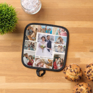 Simple and Chic Photo Collage   Wedding and family Pot Holder