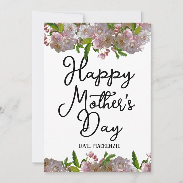 Simple and Chic | Pink Floral Mother Days Gift  Holiday Card (Front)
