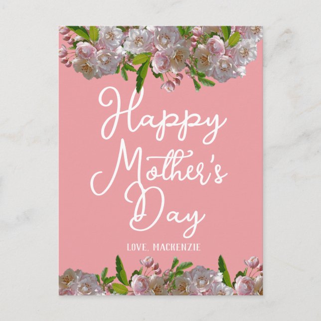 Simple and Chic | Pink Floral Mother Days Gift  Holiday Postcard (Front)