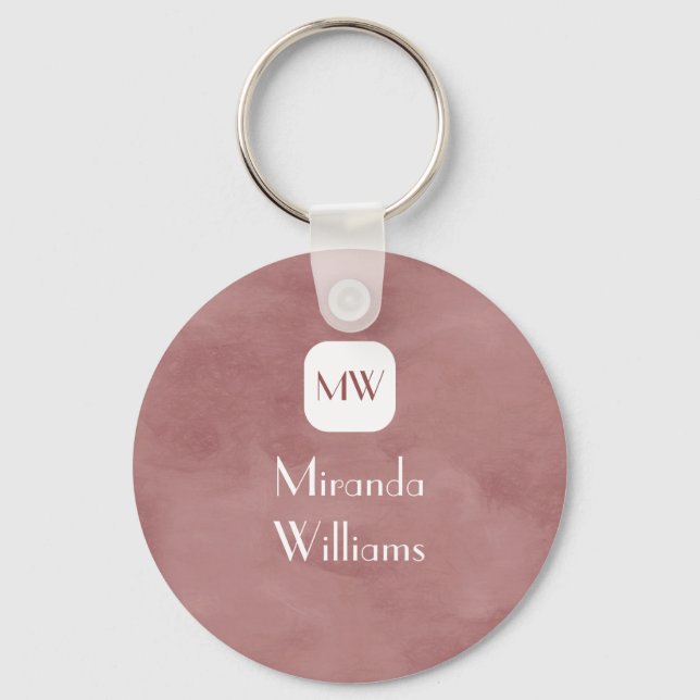 Simple and Chic Rosy Brown Monogram With Name Key Ring (Front)