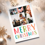 Simple and Colourful Christmas Family Photo Collag Holiday Card<br><div class="desc">This simple and fun family photo collage Merry Christmas card features a place for you to add your names, with ‘Merry Christmas’ in colourful bright typography, as well as room for you to add your own photos (with space for seven photos). On a back is space for a customised message...</div>