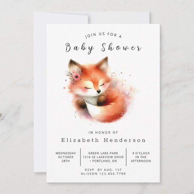 Simple and Cute Fox Baby Shower Invitation (Front)