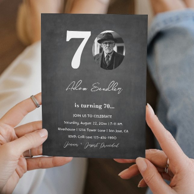 Simple and elegant 70th Birthday Party Grey Invitation (Creator Uploaded)