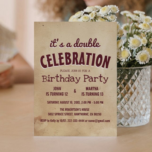 Simple and Elegant Beige Double Birthday Party Inv Invitation (Creator Uploaded)