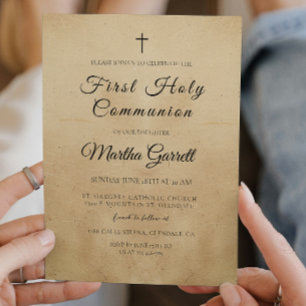 Simple and Elegant Beige First Holy Communion Invitation