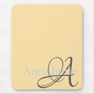 Simple and Elegant Beige Monogram and Name  Mouse Pad