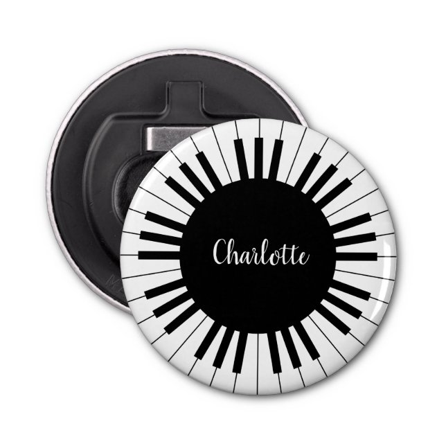 Simple and Elegant Black and White Piano Keyboard Bottle Opener (Front)