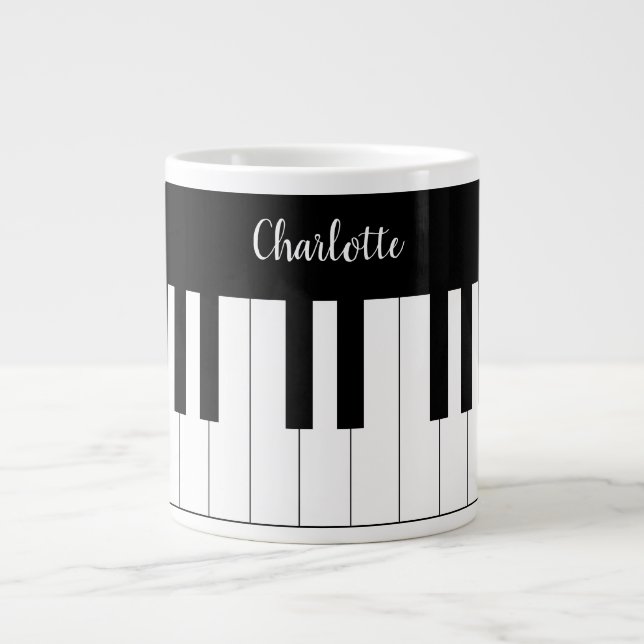 Simple and Elegant Black and White Piano Keyboard Large Coffee Mug (Front)