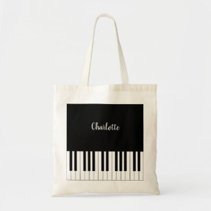 Simple and Elegant Black and White Piano Keyboard Tote Bag