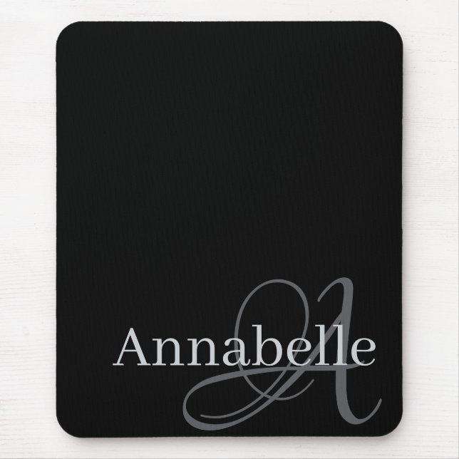 Simple and Elegant Black Monogram and Name  Mouse Pad (Front)