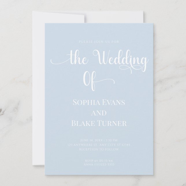 Simple and Elegant Blue and White Wedding Invitation (Front)