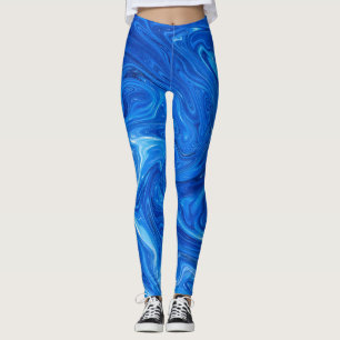Simple and Elegant Blue Marble Abstract Artwork   Leggings