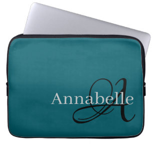 Simple and Elegant Blue monogram and name Laptop Sleeve