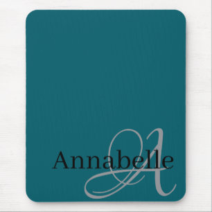Simple and Elegant blue Monogram and Name  Mouse Pad