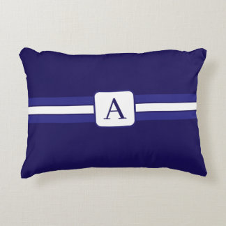 Simple and Elegant Blue Striped Initial Monogram Decorative Cushion