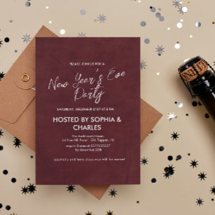 Simple and Elegant Burgundy New Year's Eve Party Invitation
