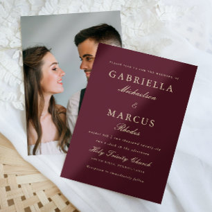 Simple and Elegant Burgundy Photo Wedding Invitation