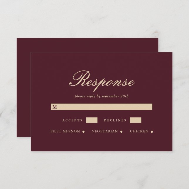 Simple and Elegant Burgundy Wedding RSVP Card (Front/Back)