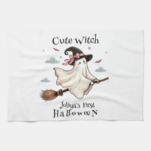 Simple and Elegant Cute witch first Halloween Tea Towel