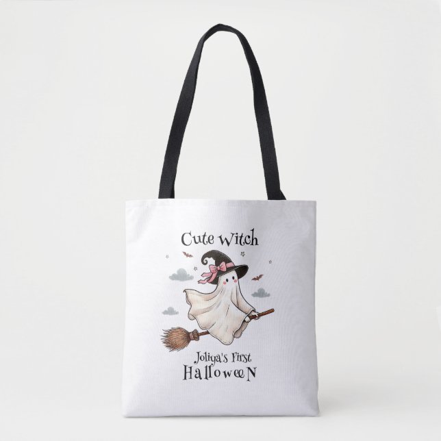 Simple and Elegant Cute witch first Halloween Tote Bag (Front)