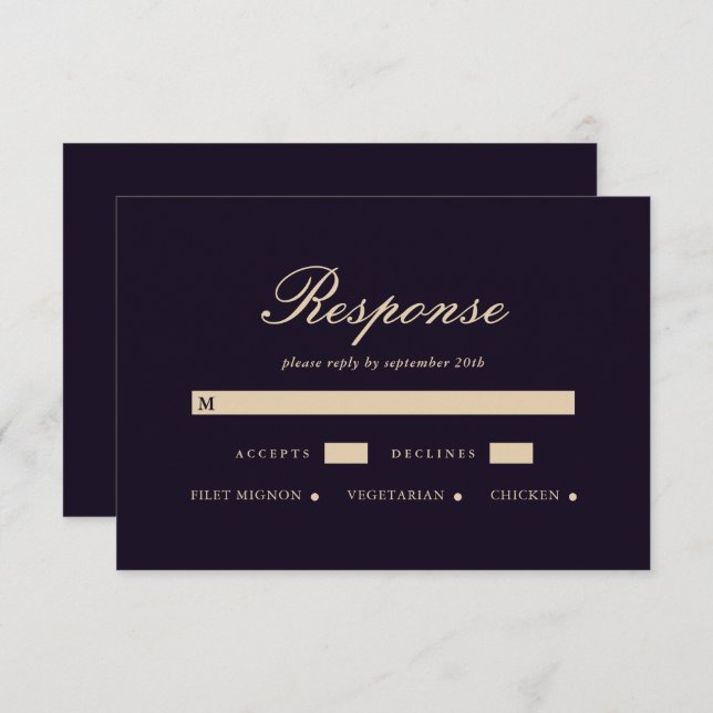 Simple and Elegant Deep Violet Wedding RSVP Card (Front/Back)