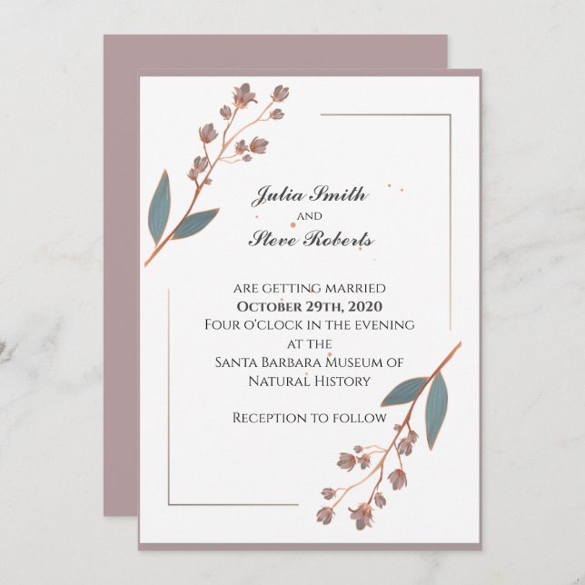 Simple and elegant floral wedding invitation (Front/Back)