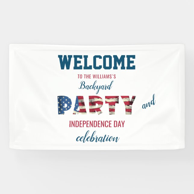 Simple and Elegant Fourth of July Backyard Party Banner (Horizontal)