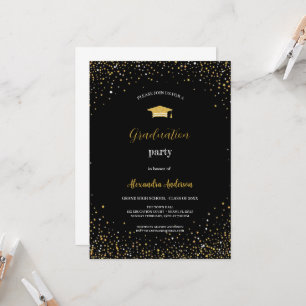SIMPLE AND ELEGANT GOLD AND BLACK GRADUATION PARTY INVITATION