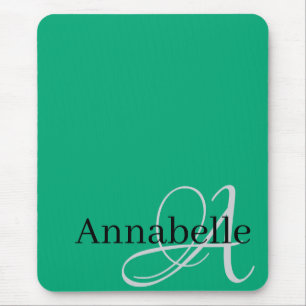 Simple and Elegant green Monogram and Name Mouse Pad