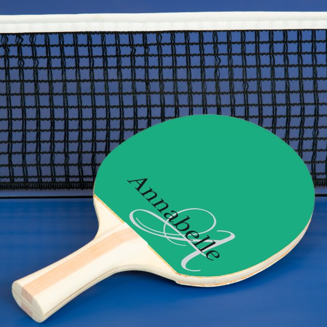 Simple and Elegant green monogram and name Ping Pong Paddle (Insitu)