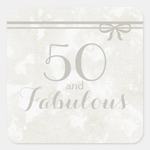 Simple and Elegant Grey "50 and Fabulous" Square Sticker