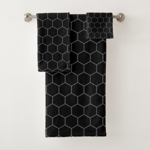 Simple And Elegant Honeycomb Pattern Black & Grey Bath Towel Set