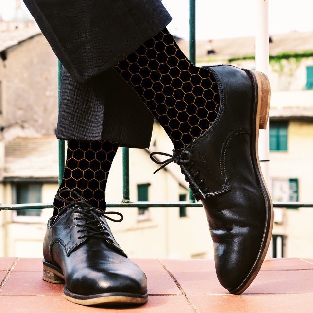  Simple and elegant honeycomb pattern yellow black Socks (Creator Uploaded)