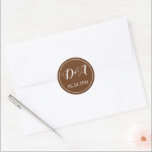 Simple and elegant initials brown wedding classic round sticker<br><div class="desc">Simple and elegant initials brown wedding round envelope seal sticker. It coordinates with our "Yellow watercolor sunflowers" wedding invitation suite.</div>