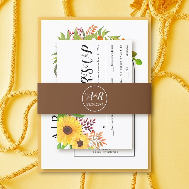 Simple and elegant initials brown wedding invitation belly band (Creator Uploaded)