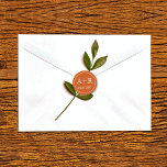 Simple and elegant initials burnt orange wedding c classic round sticker<br><div class="desc">This beautiful, simple and elegant envelope seal is the perfect accessory for your wedding stationery. It features your initials in a eye-catching shade of orange and white. As part of our ‘Orange Flowers’ wedding suite, this sticker adds the perfect finishing touch to your wedding envelopes. And if you need something...</div>