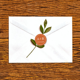 Simple and elegant initials burnt orange wedding c classic round sticker